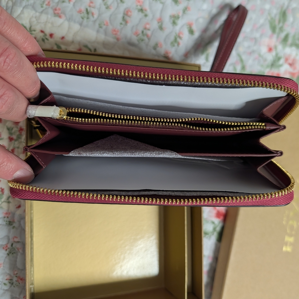 Coach Pink Signature Leather Zip Wristlet - Picture 3 of 4